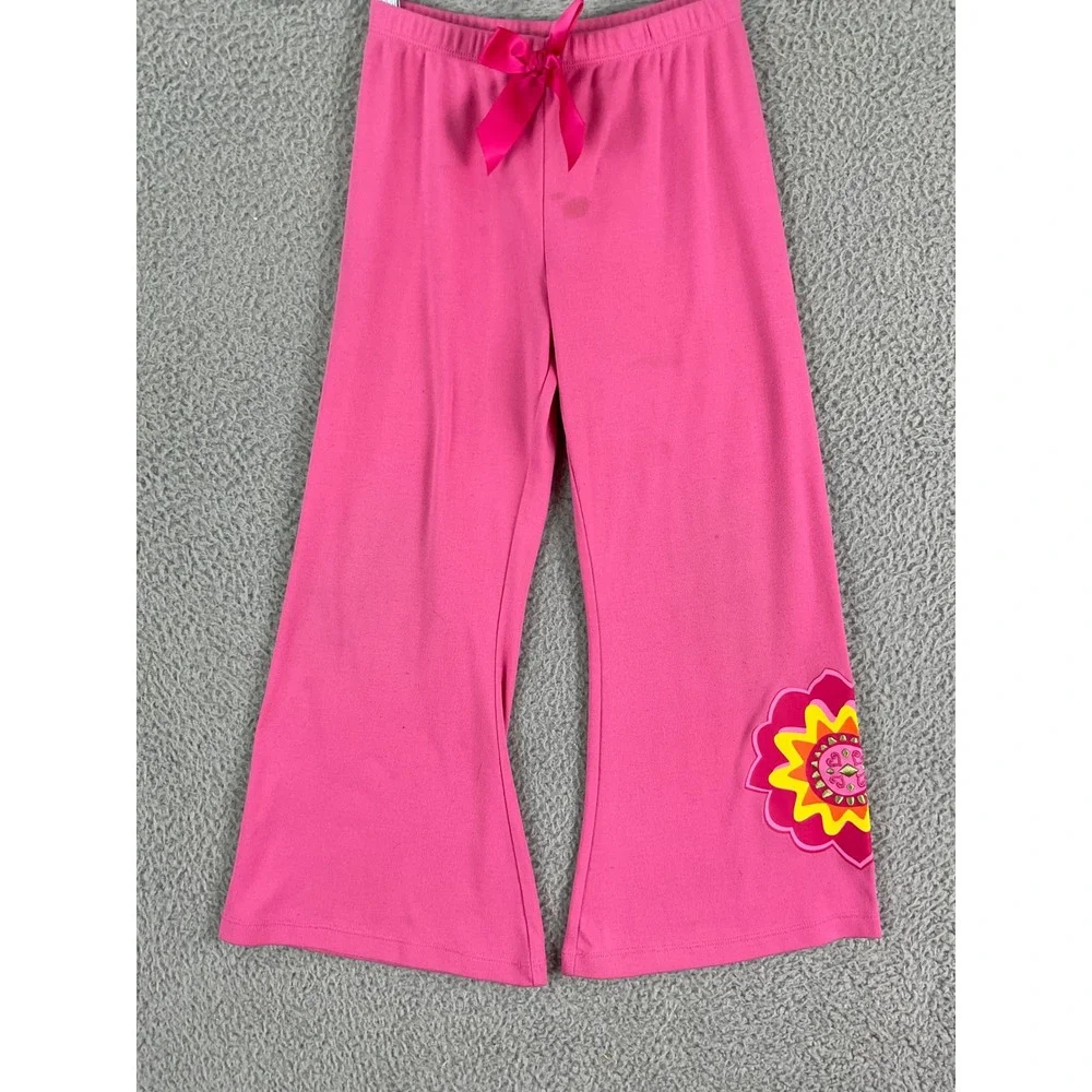 American Girl Pajama Pants Kids Size 7/8 Pink Good Flower Graphic Wide Leg